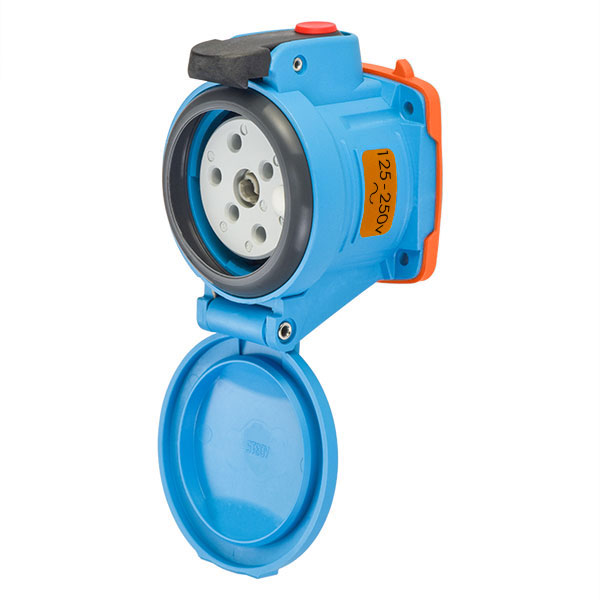 63-34076-972 - DSN30 RECEPTACLE POLY BLUE SIZE 2 TYPE 4X IP 69 2P+N+G 30A 125/250 VAC 60 Hz +2 AUX